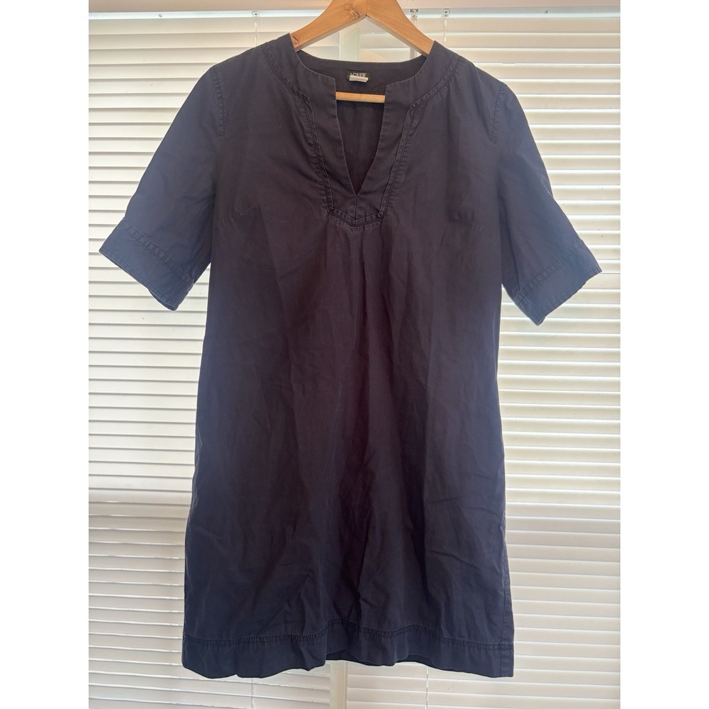 J. CREW Women's L Cotton V Neck Shift Dress Navy Career Casual Everyday
